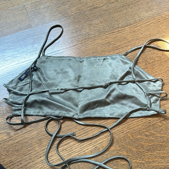 ZARA GREEN TIE TOP - size small - Picture 2 of 3